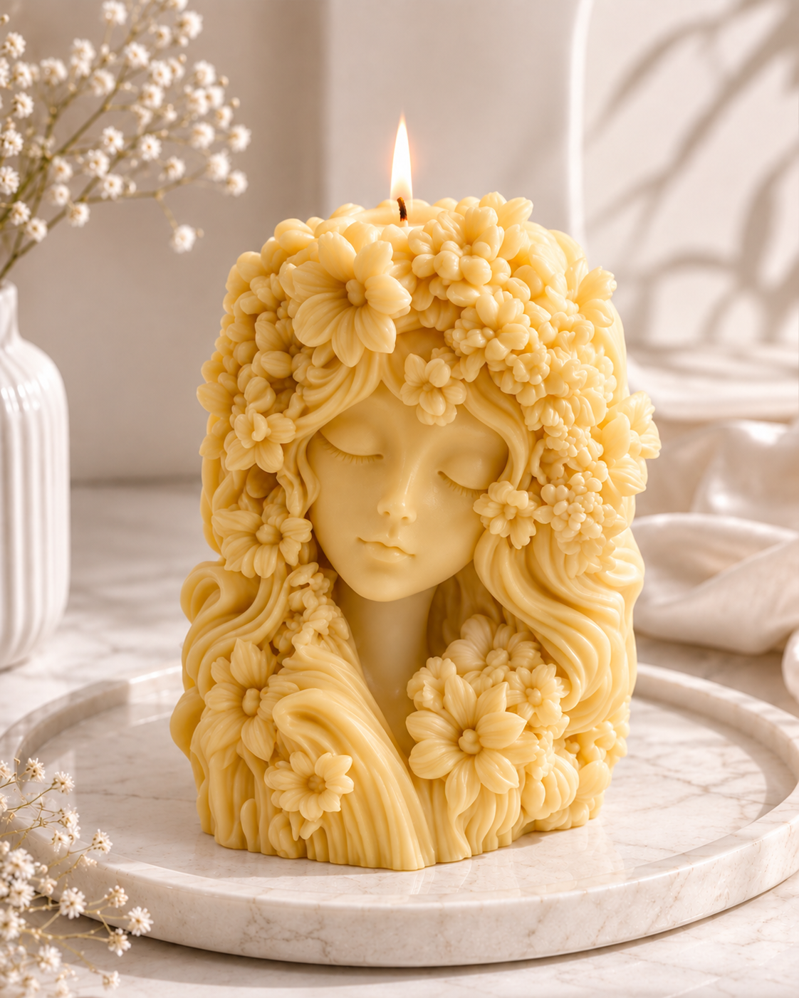Flora Muse Sculptural Floral Face Candle | Luxury Decorative Soy Wax Candle
