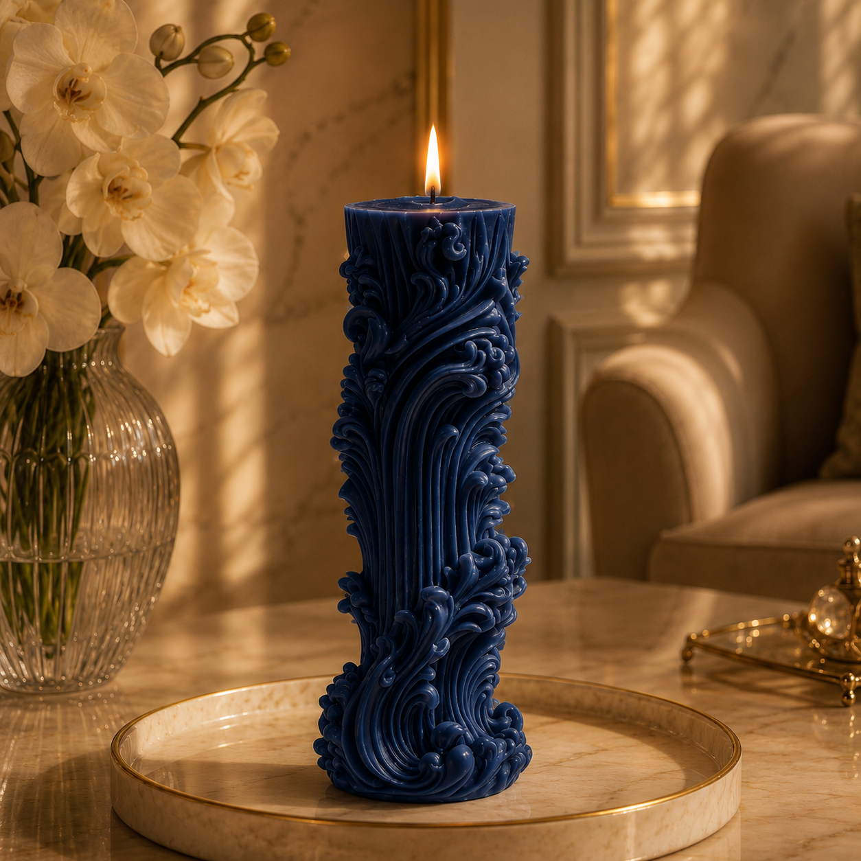 Roman Marble Luxury Decorative Soy Wax Pillar Candle