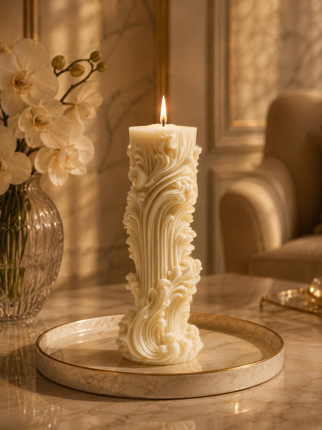 Roman Marble Luxury Decorative Soy Wax Pillar Candle
