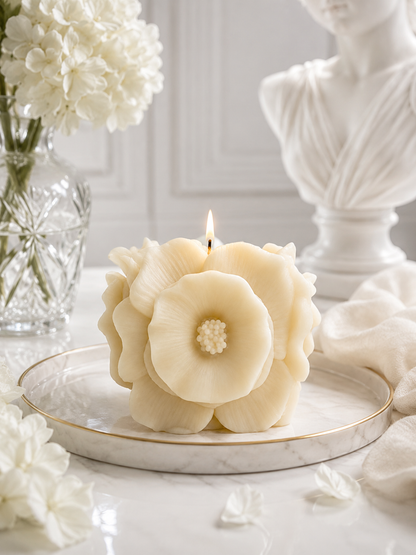 Blooming Camellia Floral Sculptural Soy Wax Candle