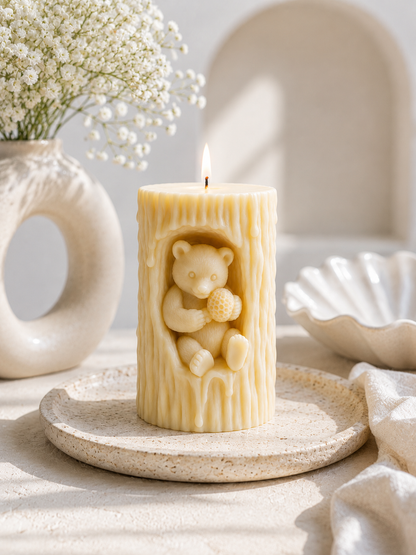 Woodland Bear Tree Trunk Sculptural Soy Wax Candl