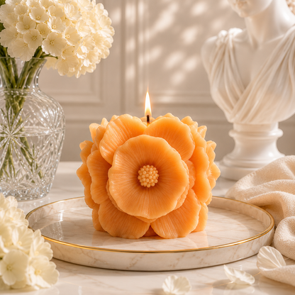 Blooming Camellia Floral Sculptural Soy Wax Candle