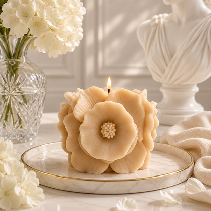 Blooming Camellia Floral Sculptural Soy Wax Candle