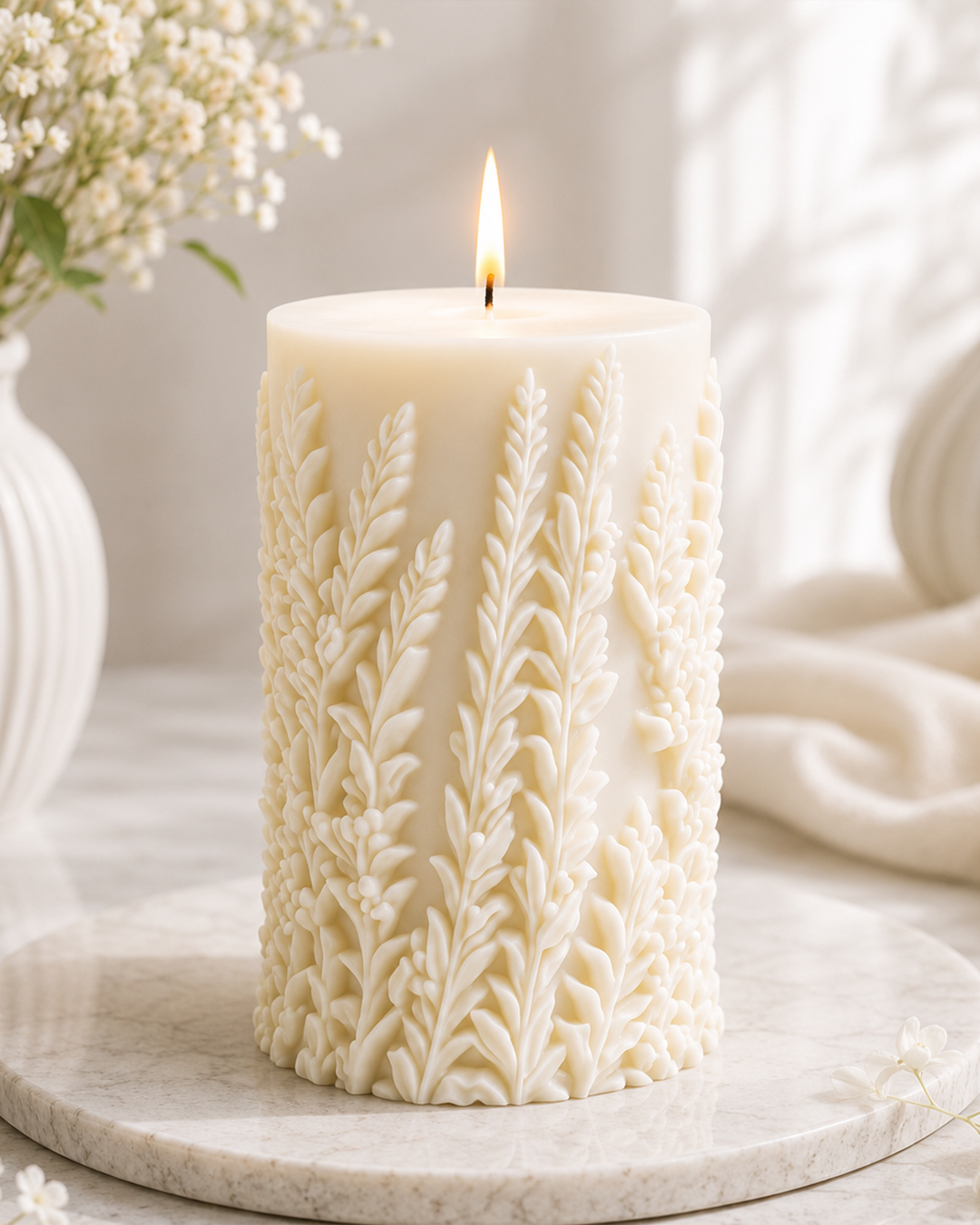 Botanical Veil — Sculptural Botanical Pillar Candle
