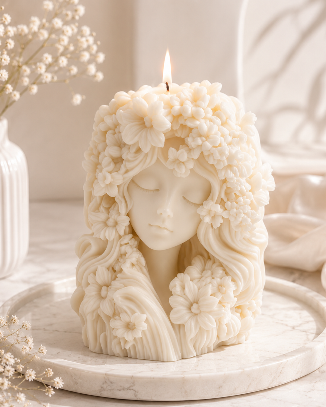 Flora Muse Sculptural Floral Face Candle | Luxury Decorative Soy Wax Candle
