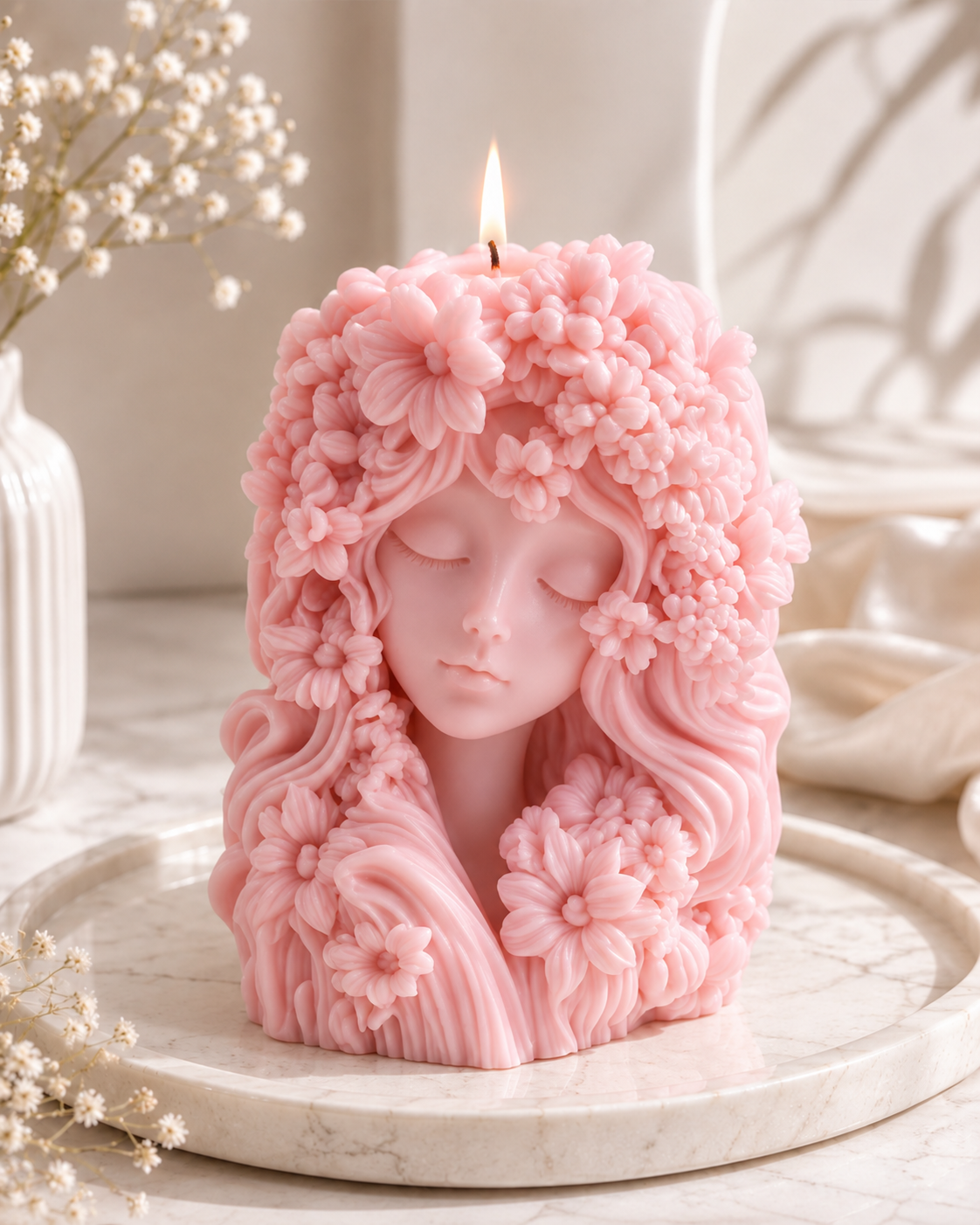 Flora Muse Sculptural Floral Face Candle | Luxury Decorative Soy Wax Candle