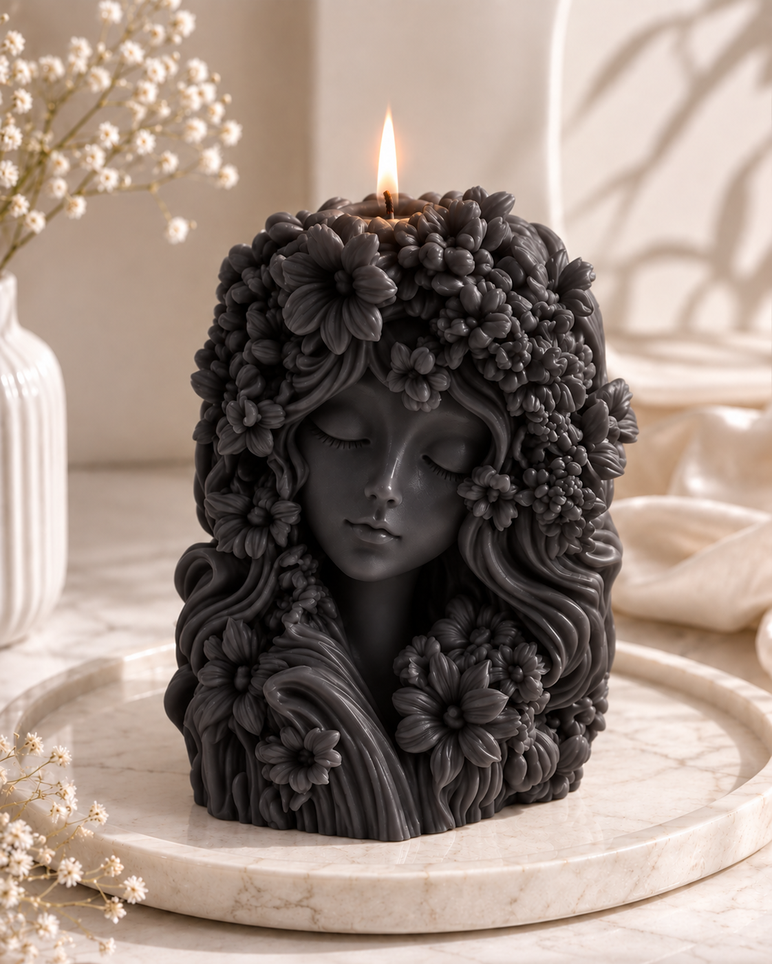 Flora Muse Sculptural Floral Face Candle | Luxury Decorative Soy Wax Candle