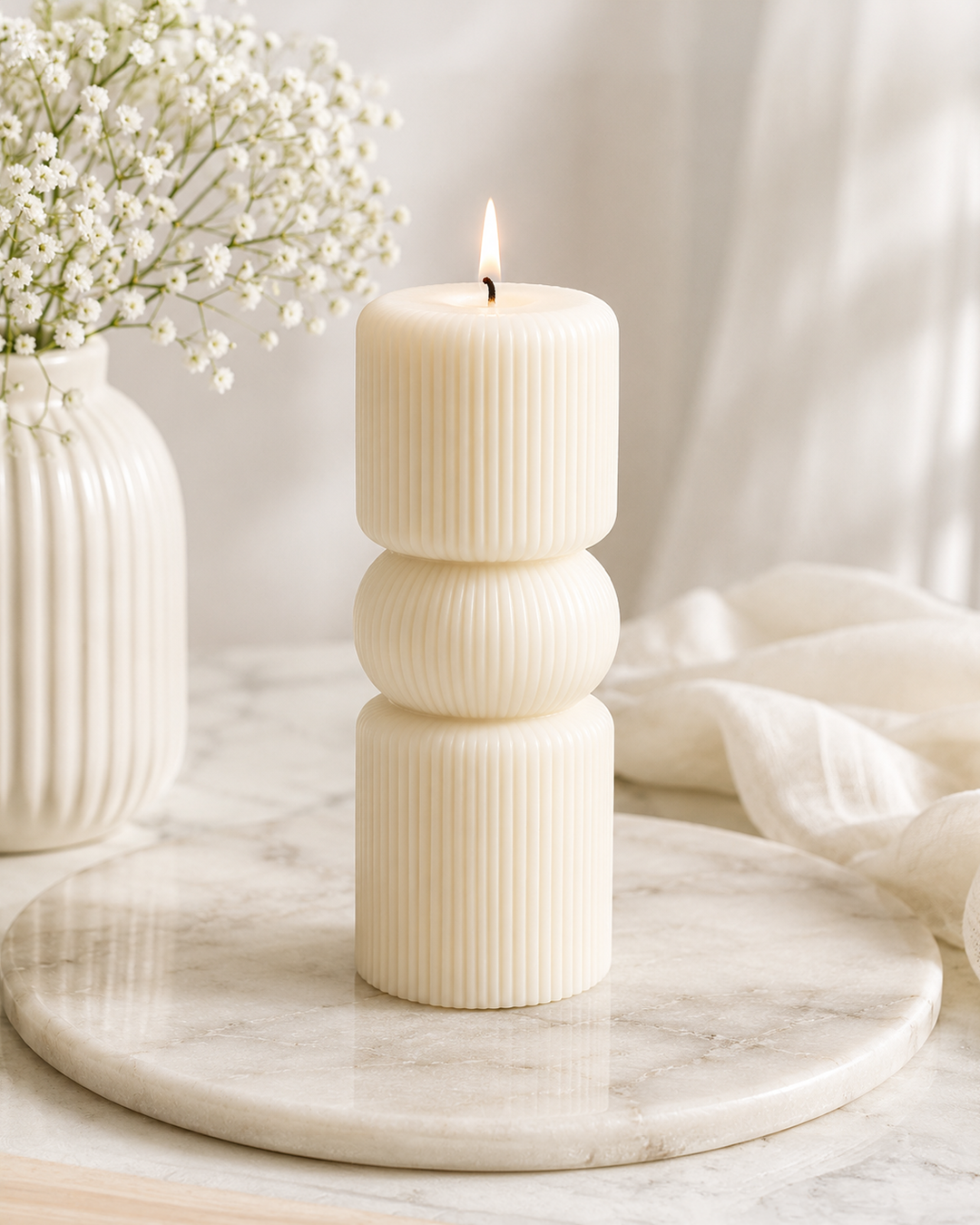 Luna Stack — Sculptural Ribbed Pillar Candle