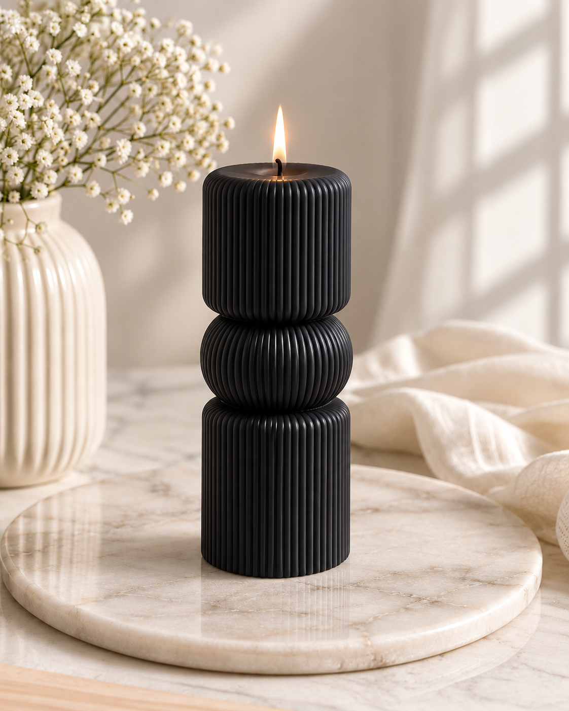 Luna Stack — Sculptural Ribbed Pillar Candle
