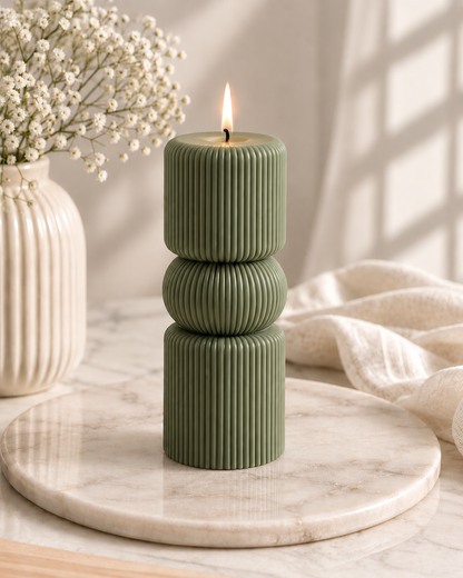 Luna Stack — Sculptural Ribbed Pillar Candle