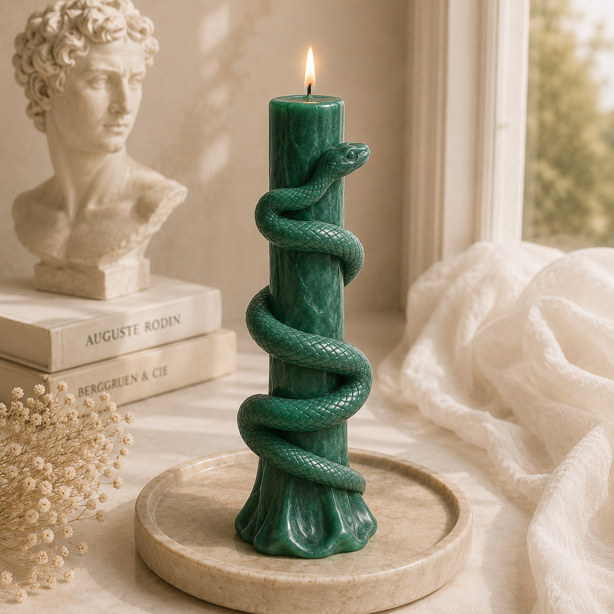 Serpent Sculptural Luxury Soy Wax Pillar Candle