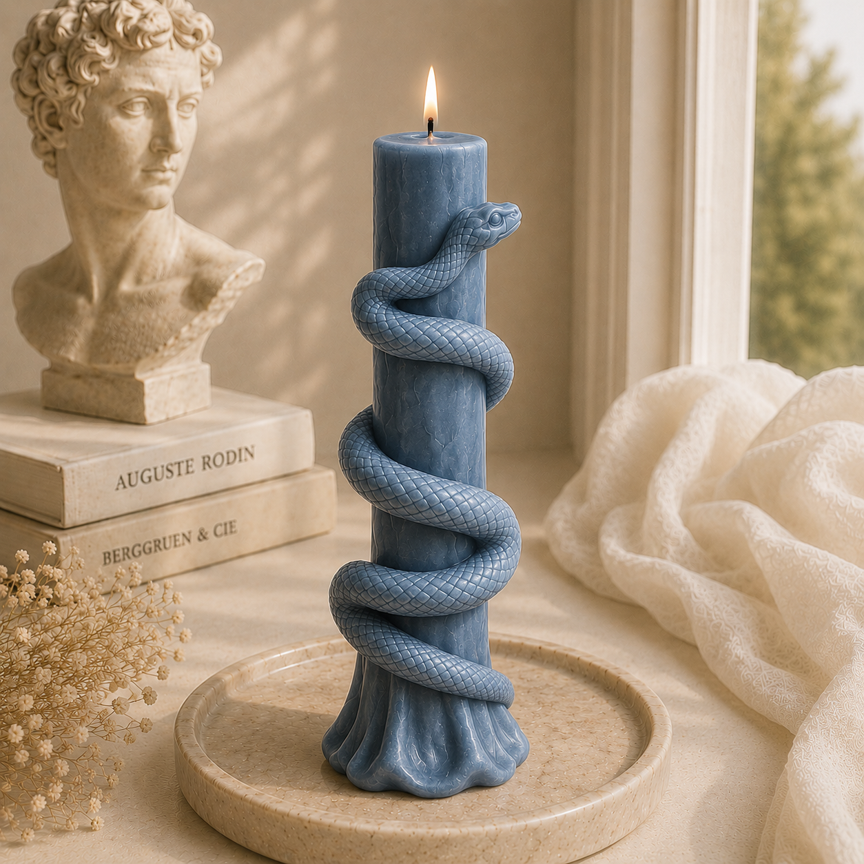 Serpent Sculptural Luxury Soy Wax Pillar Candle
