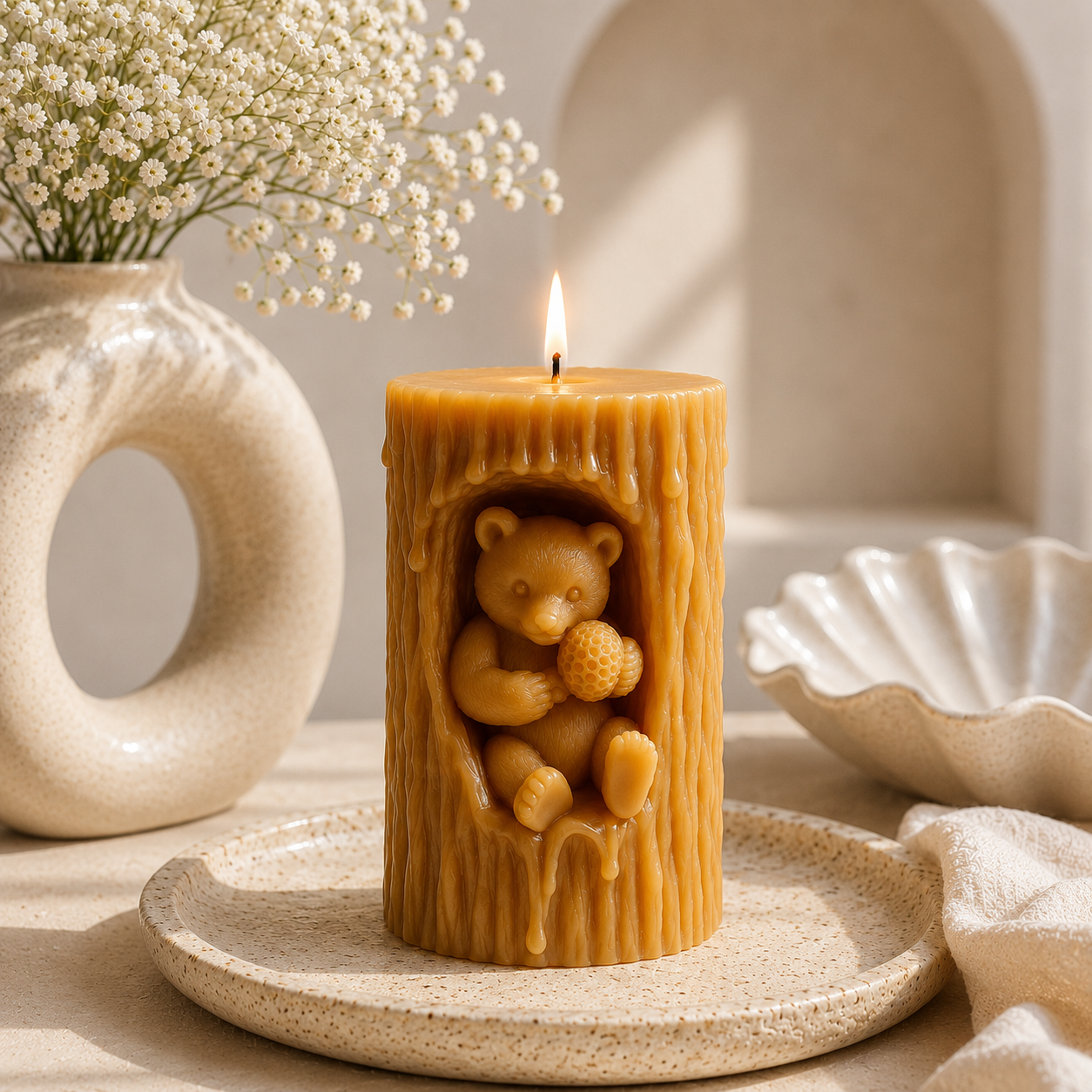 Woodland Bear Tree Trunk Sculptural Soy Wax Candl