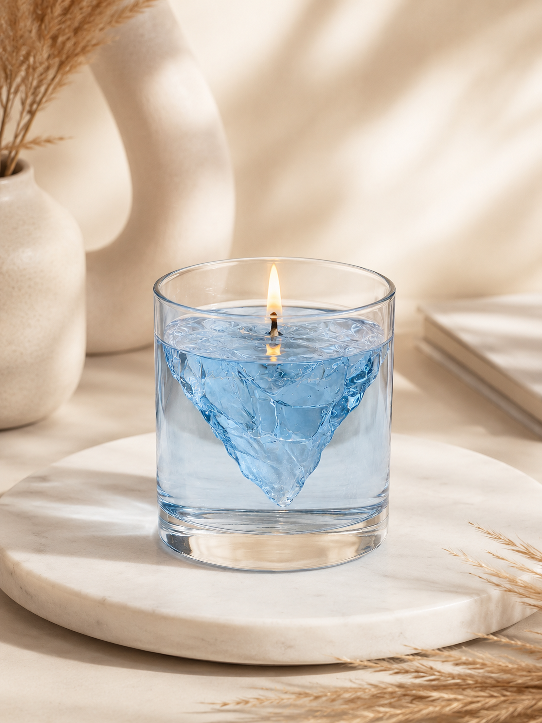 Handcrafted scented gel wax jar candle in luxury glass jar