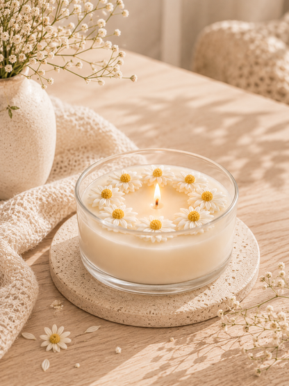 Handcrafted scented soy wax jar candle in amber glass jar