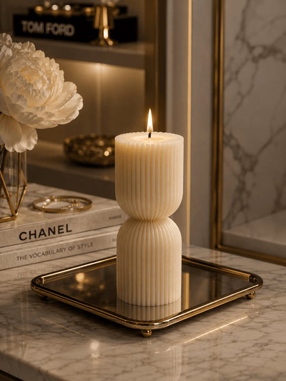 Hourglass Luxe Premium Soy Wax Pillar Candle - Vyomas Decor
