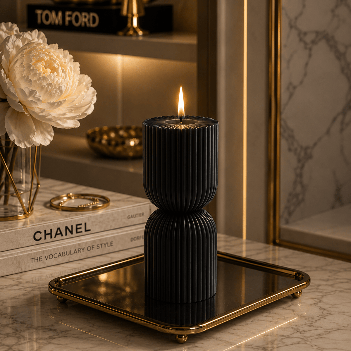 Hourglass Luxe Premium Soy Wax Pillar Candle - Vyomas Decor