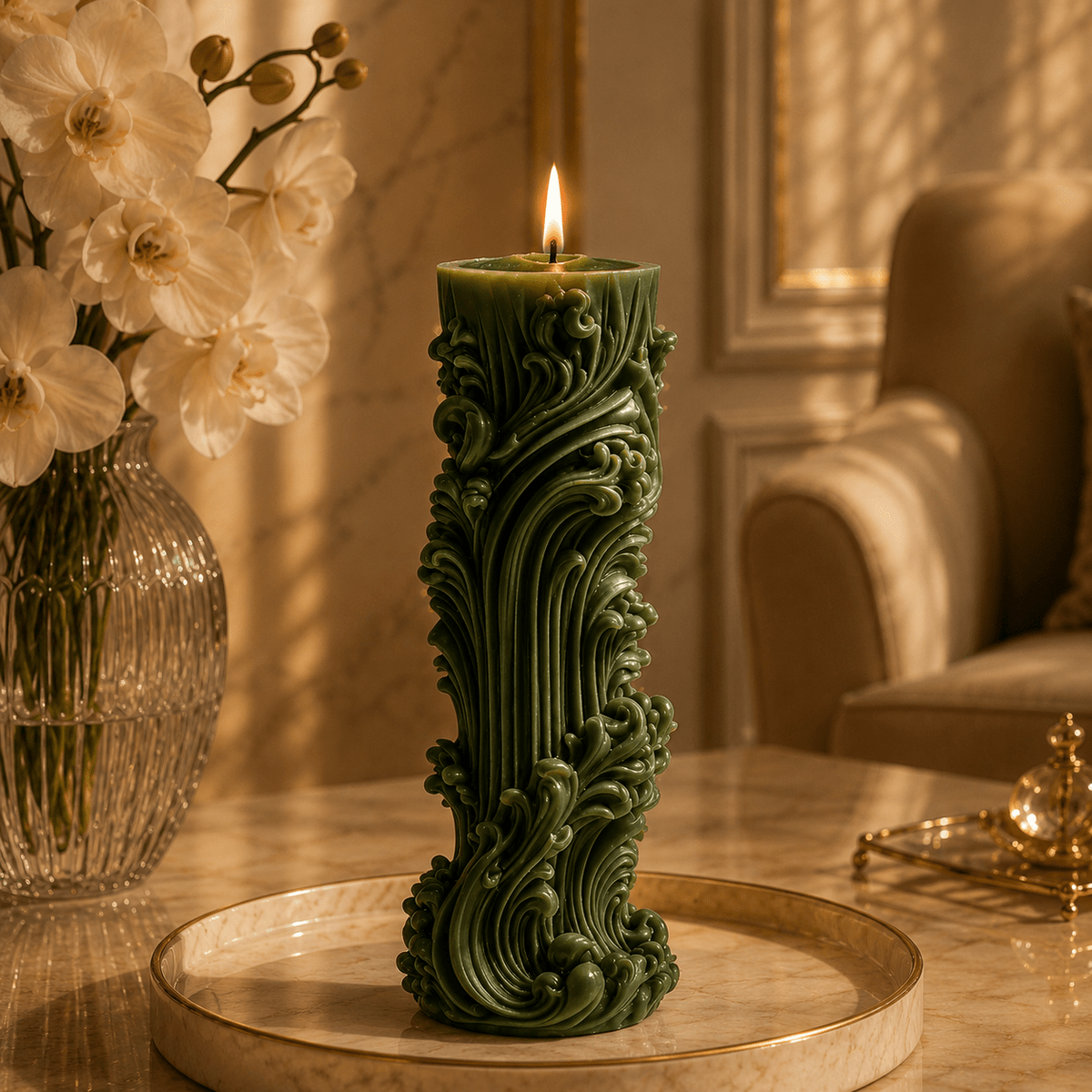 Roman Marble Luxury Decorative Soy Wax Pillar Candle - Vyomas Decor