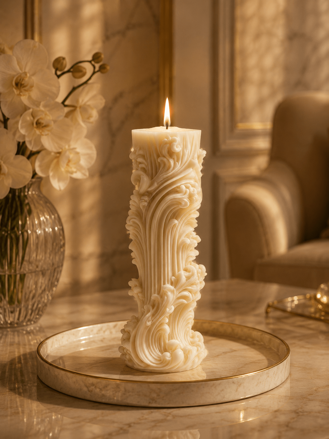 Roman Marble Luxury Decorative Soy Wax Pillar Candle - Vyomas Decor