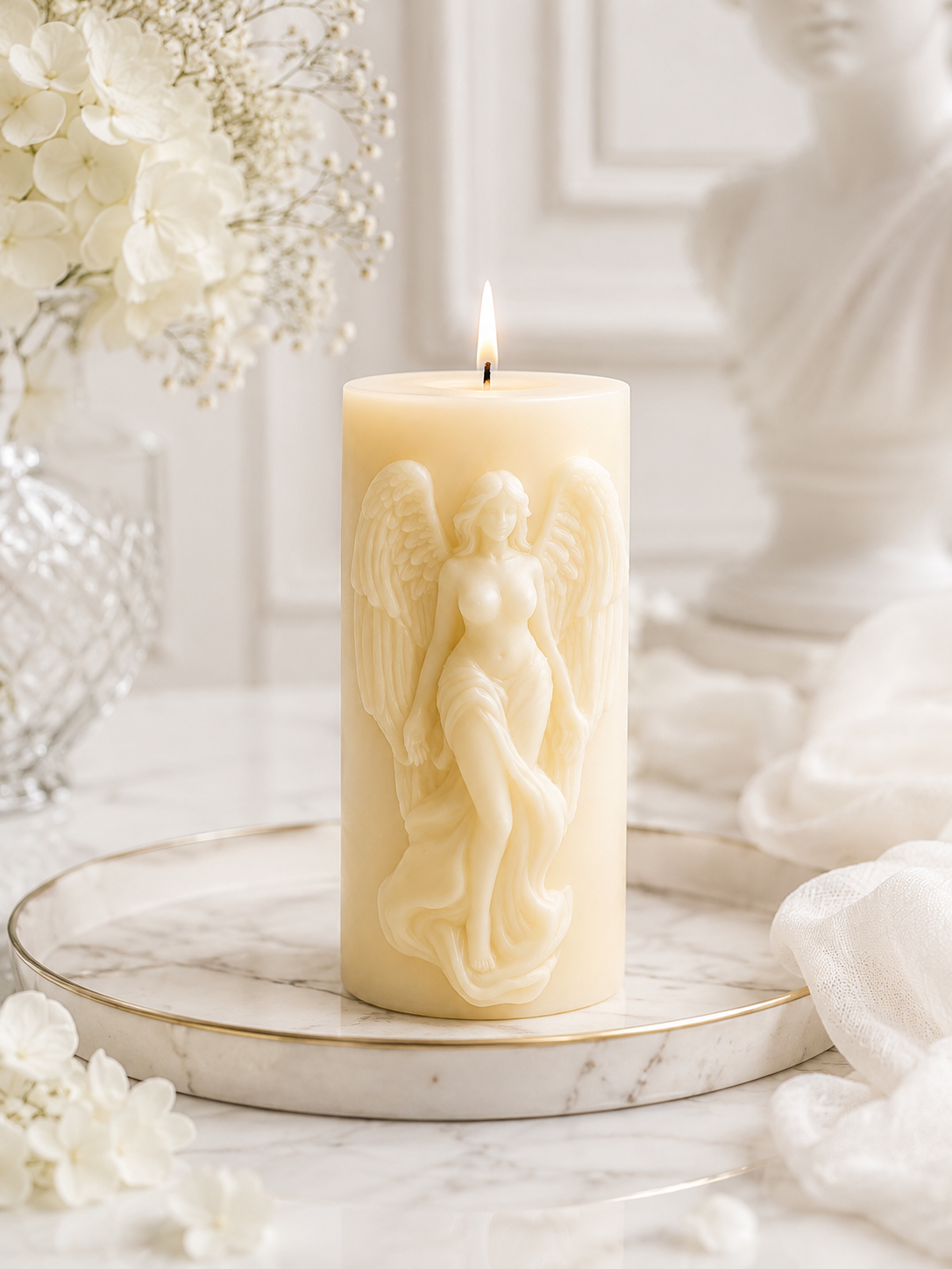 Decorative sculptural candle for luxury living room styling